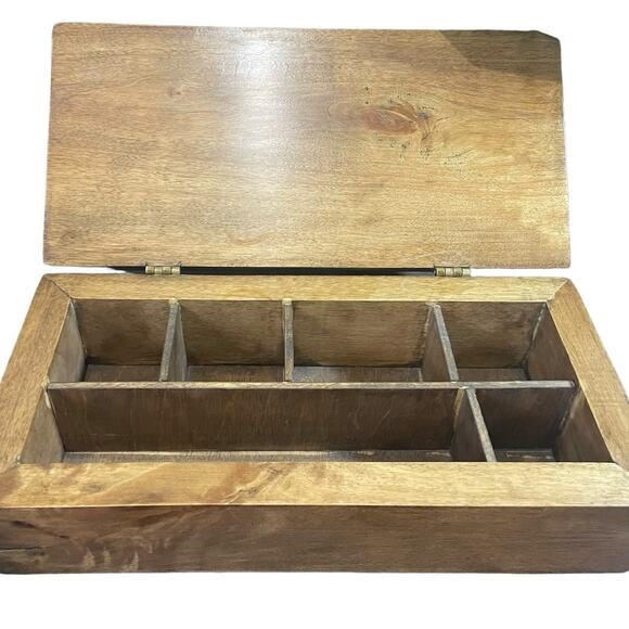 Vintage Primitive Hand Carved Flower Wooden Trinket Jewelry Box Hinged Heavy 12" - Picture 3 of 15